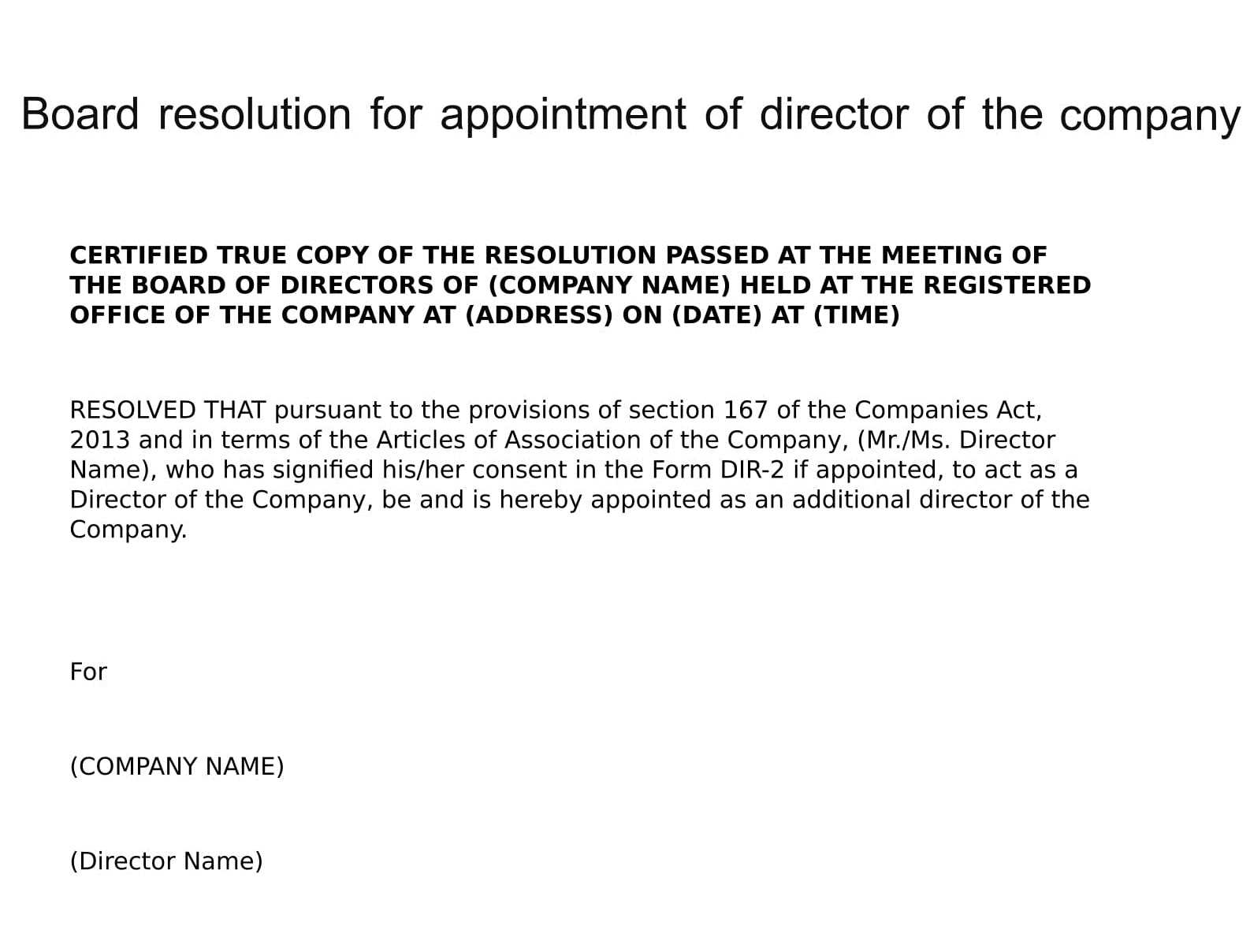 board of directors letter template