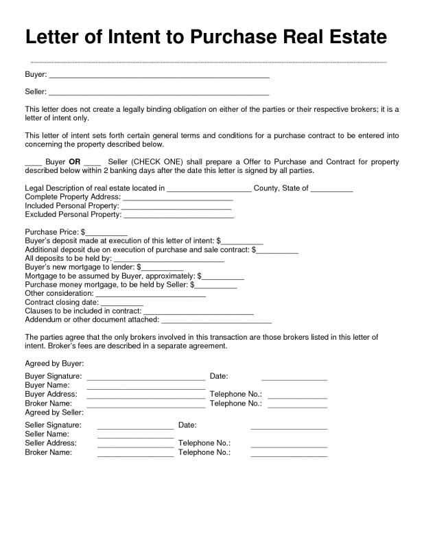 commercial real estate letter of intent to purchase template