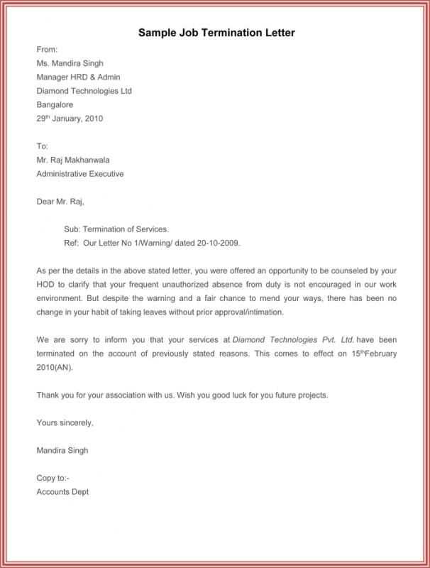 termination of employment letter template