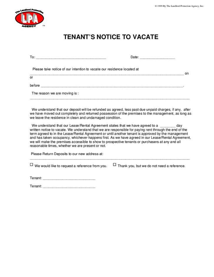 letter to vacate property template