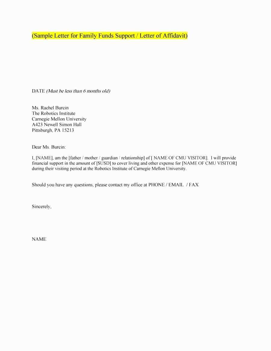 financial support letter template