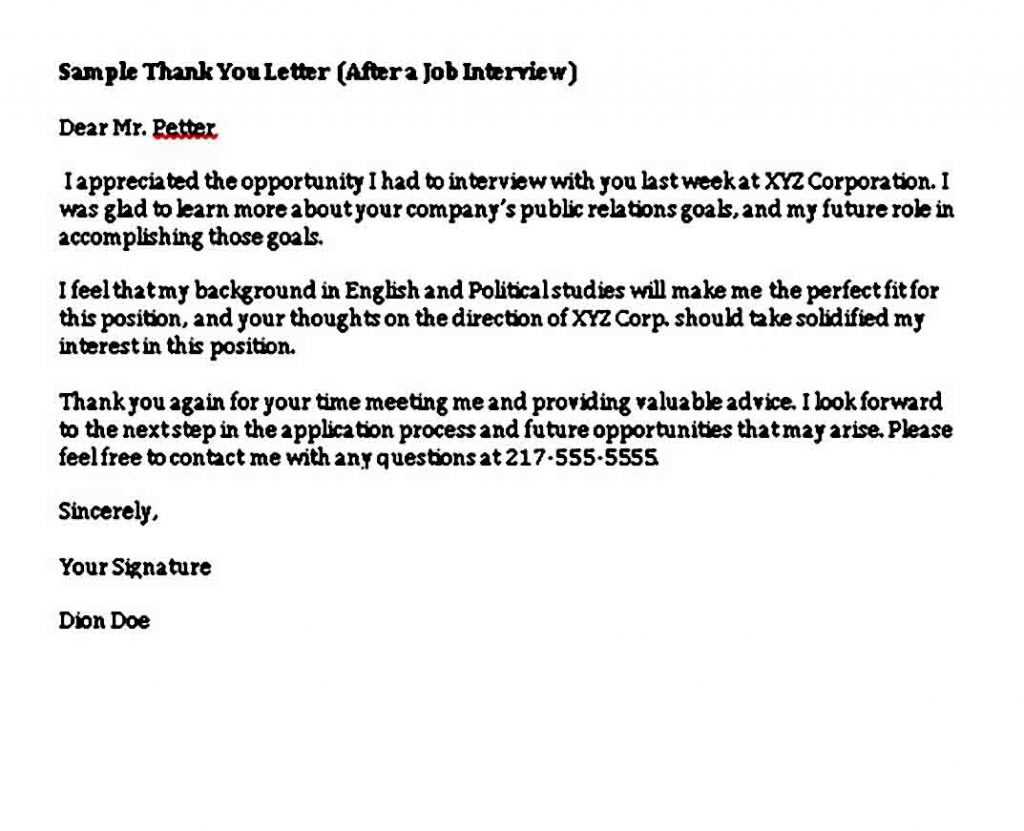 job interview thank you letter template word