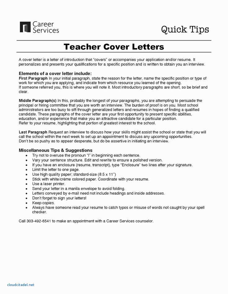 teacher resume cover letter template