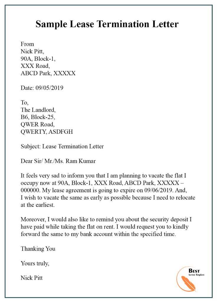 early lease termination letter to landlord template