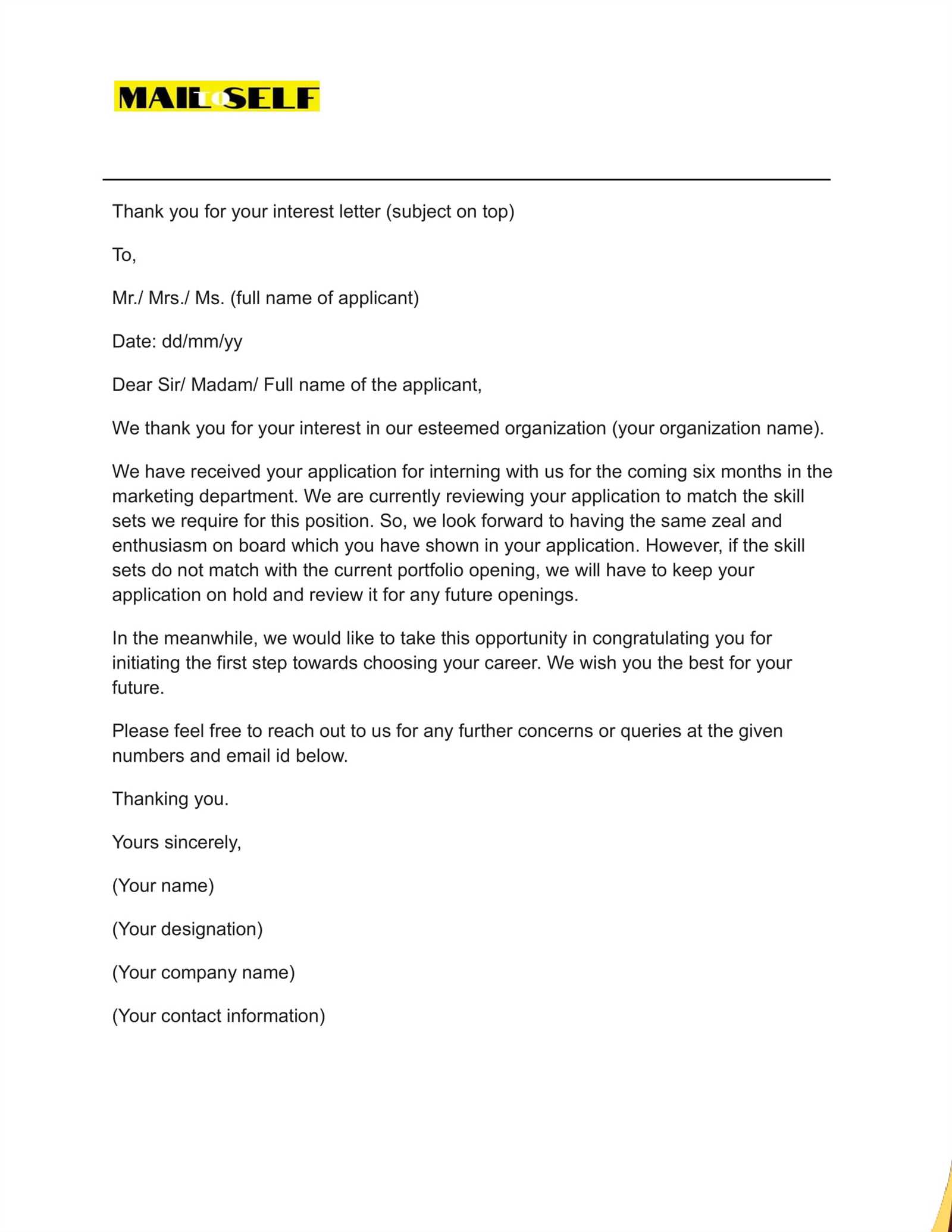 letter of interest email template