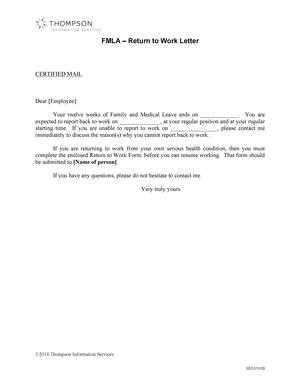 fmla return to work letter template