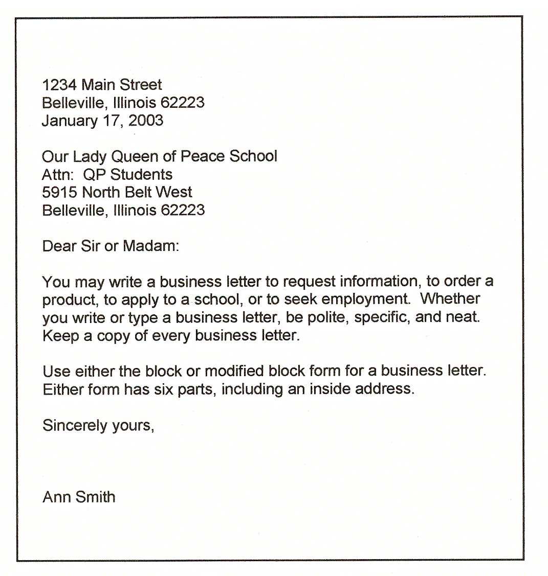 formal business letter template