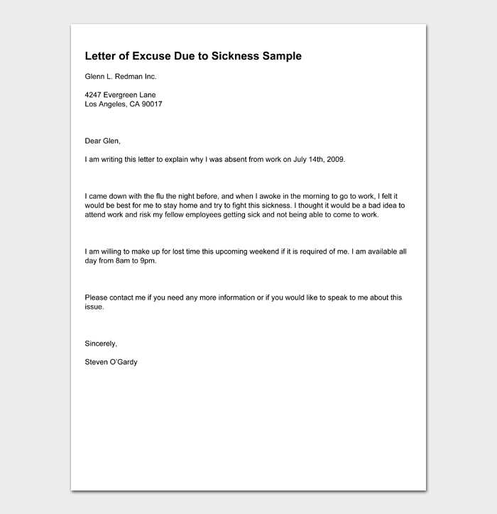 formal excuse letter template