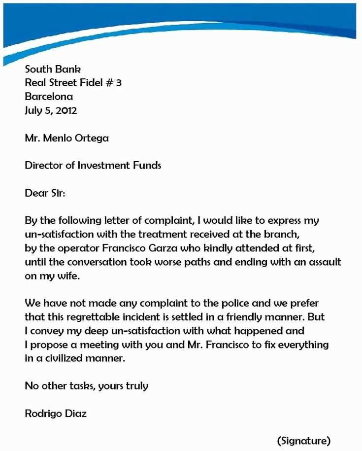 formal letter of complaint to employer template