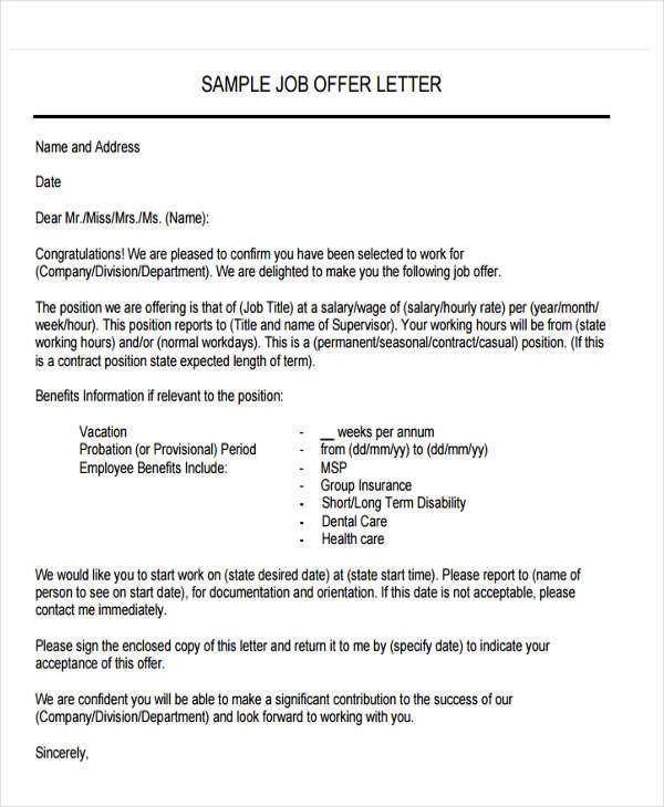formal offer letter template