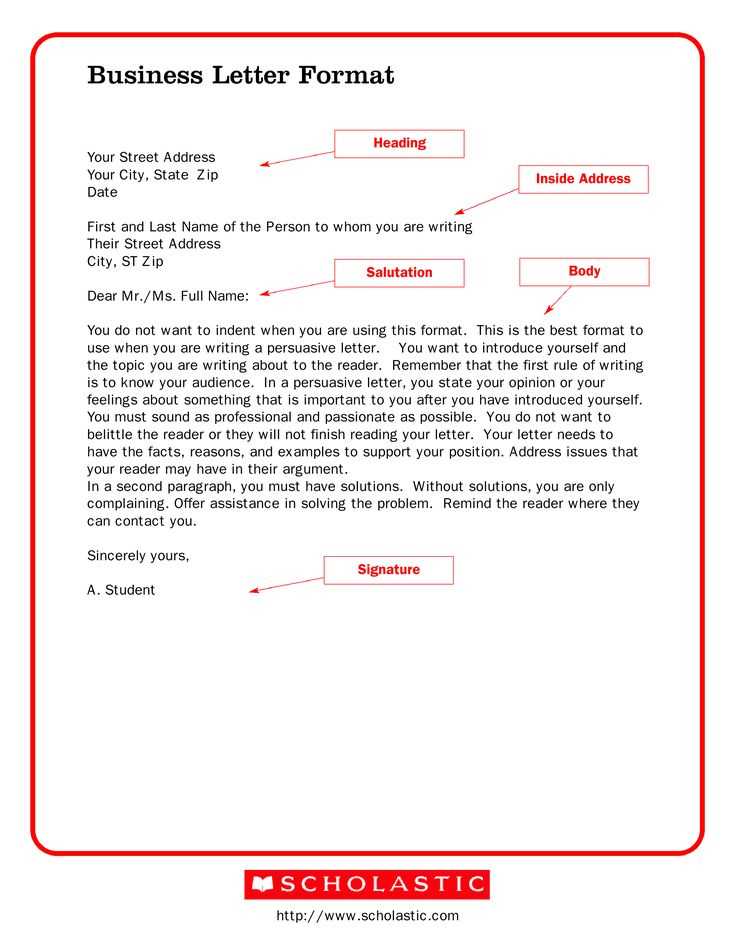 format for a business letter template