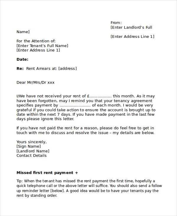 landlord rent arrears letter template