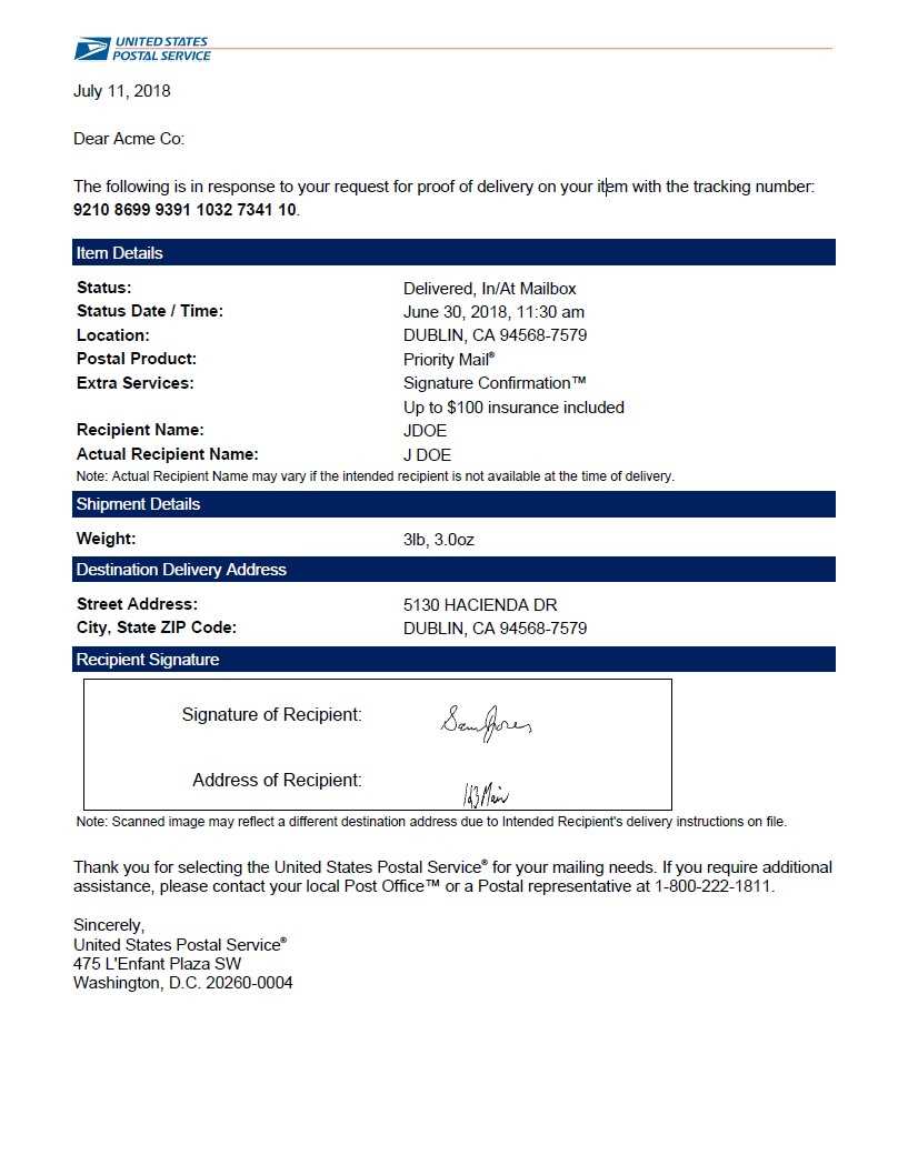usps letter template