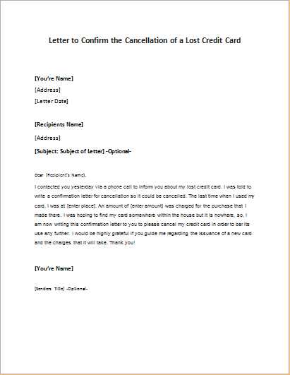 cancel credit card letter template