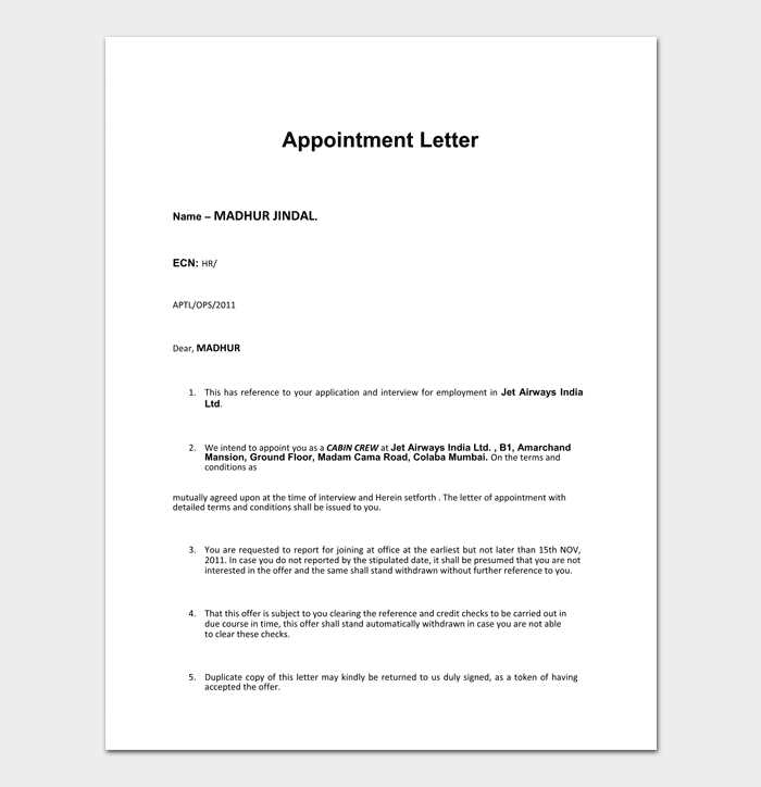 free appointment letter template