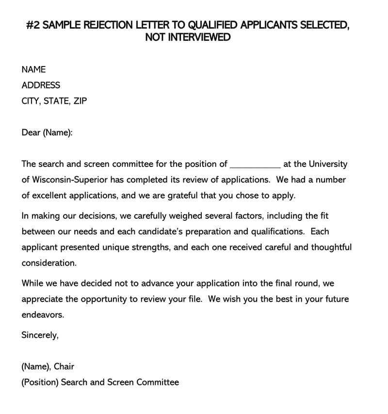 application rejection letter template