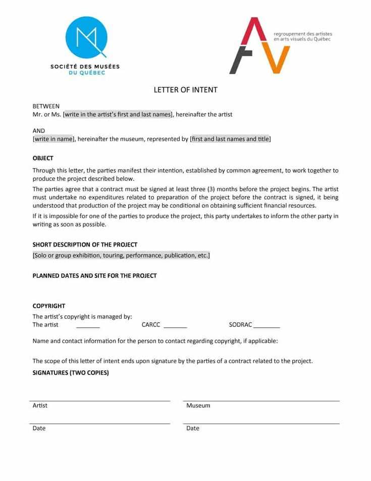 free letter of intent template