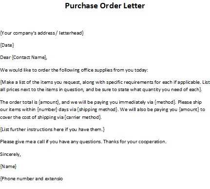 order letter template