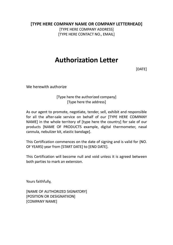 authorized representative letter template