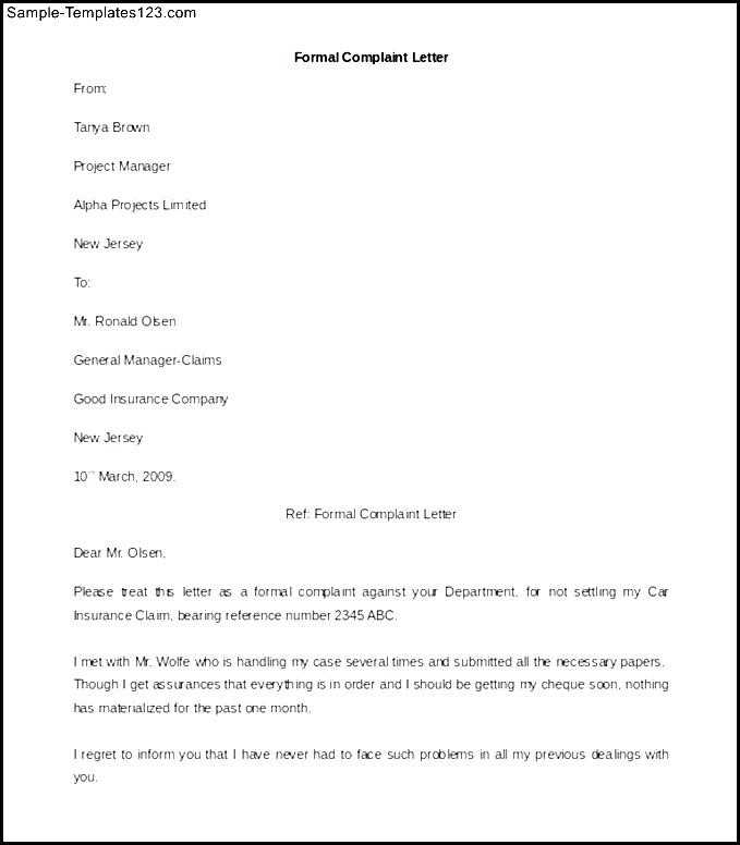 complaint letter template to car dealer