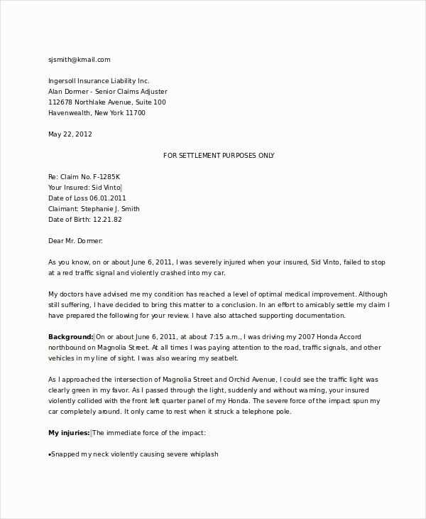 insurance settlement letter template