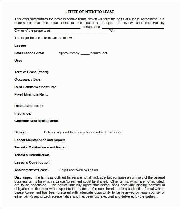 letter of intent to lease template