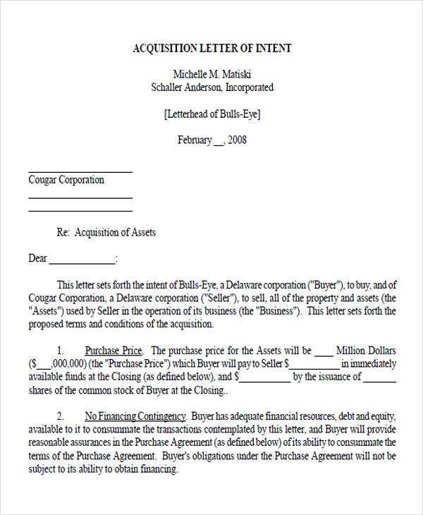 free letter of intent to purchase business template