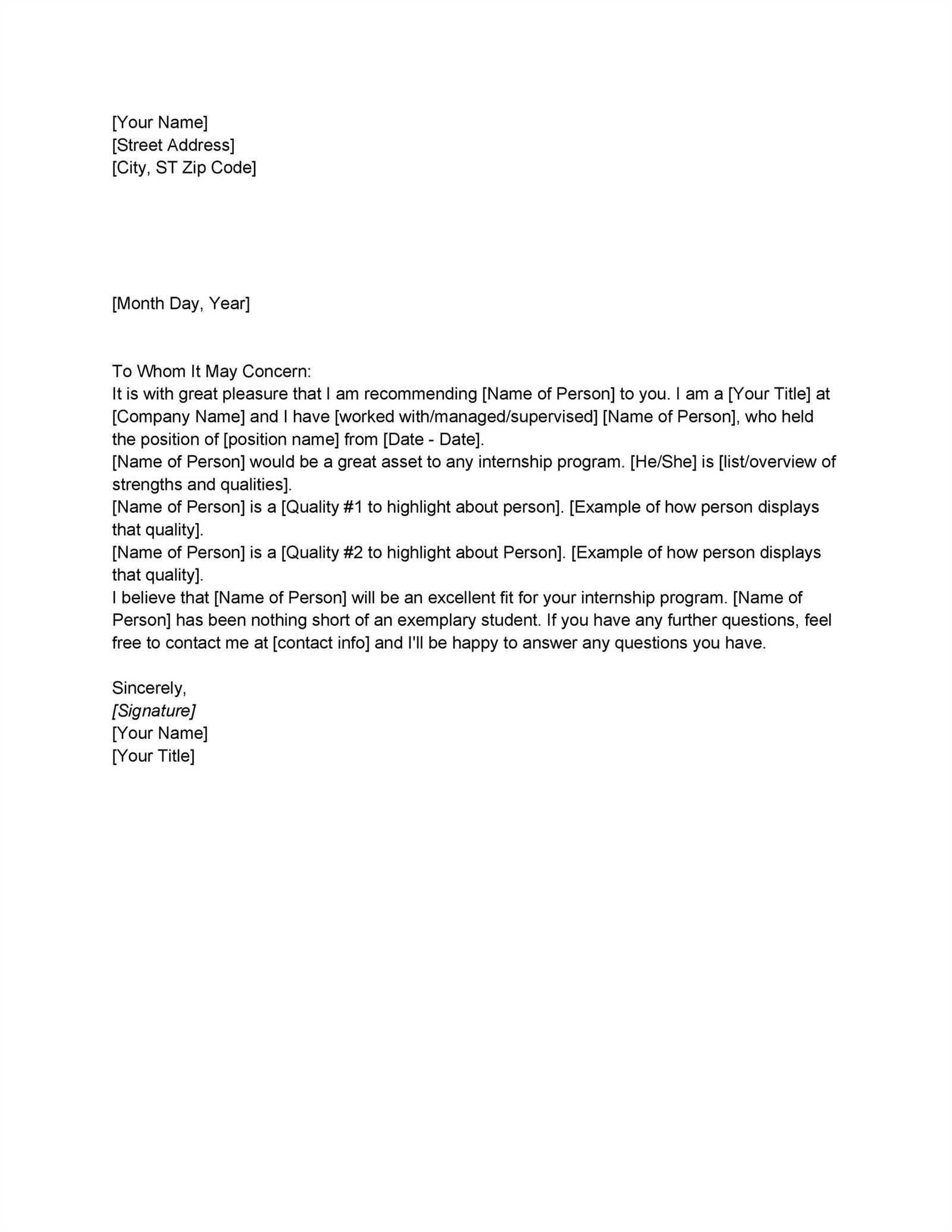 free letter of recommendation templates