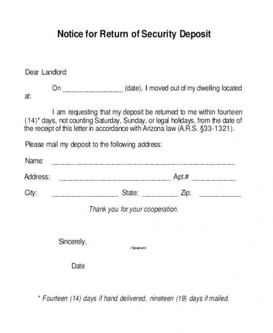 deposit return letter template