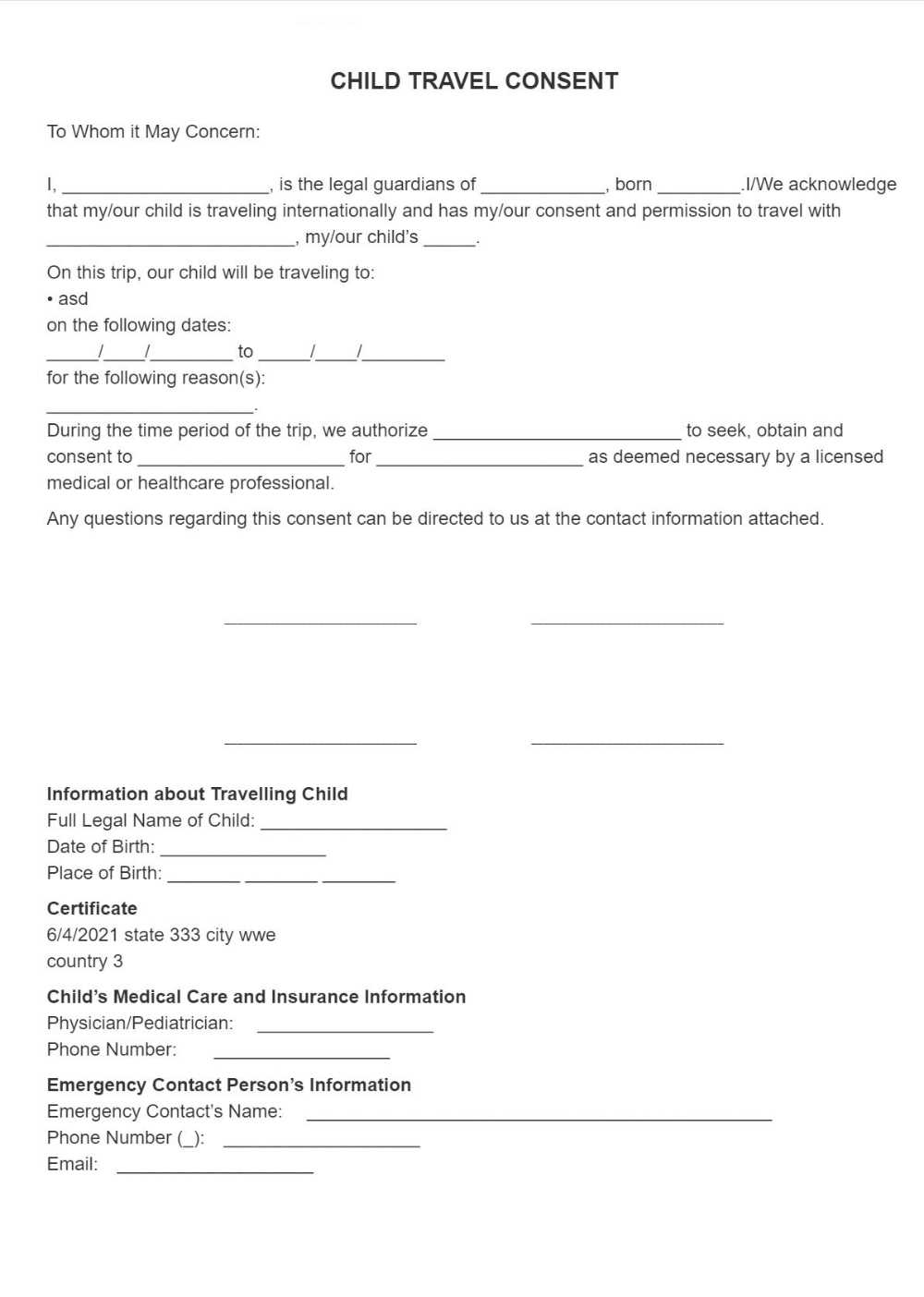 child travel consent letter template