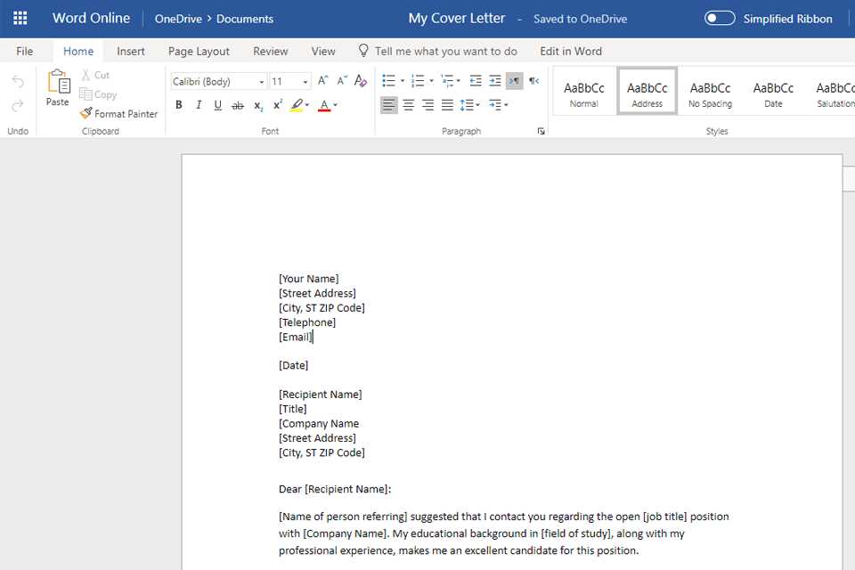 microsoft word cover letter template