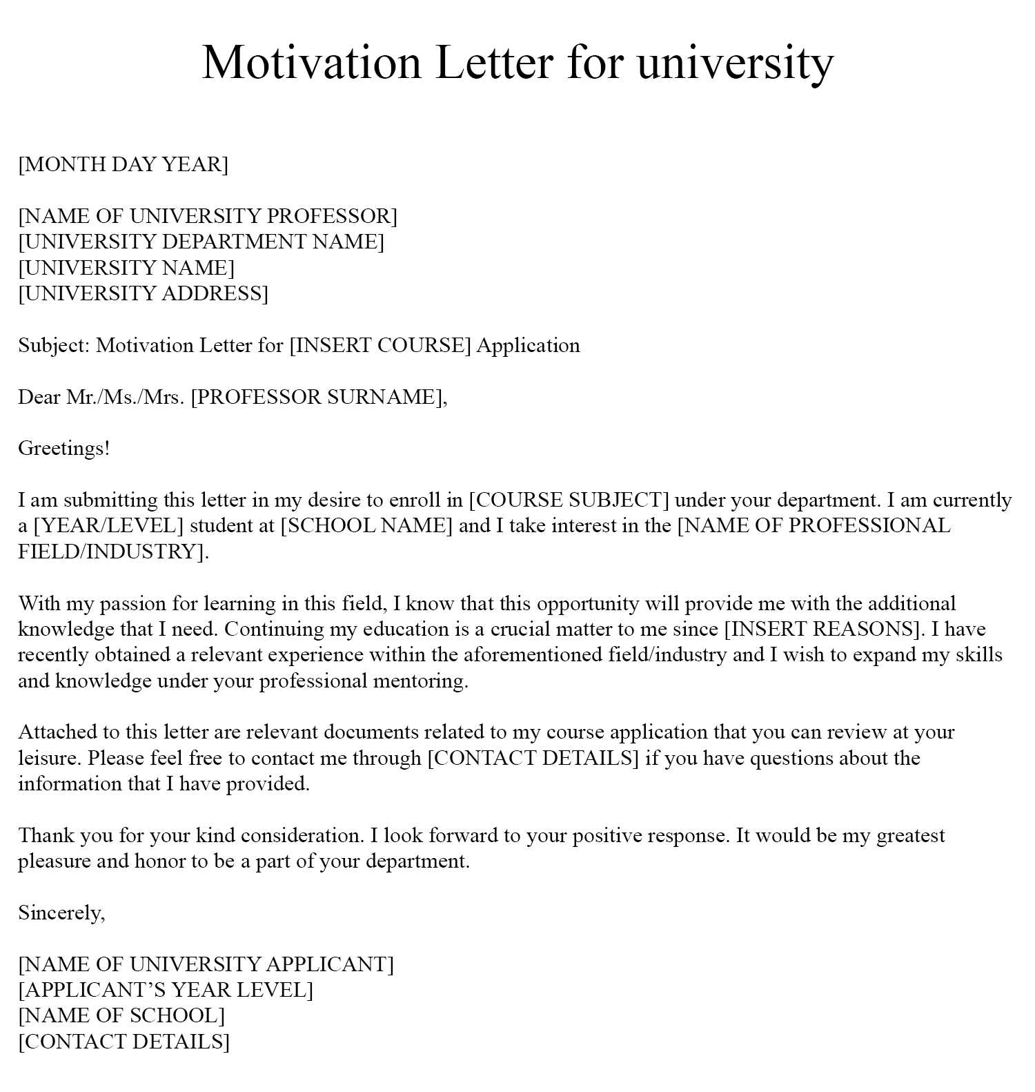 free motivational letter template word