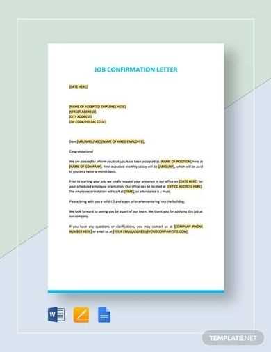 letter of job confirmation template