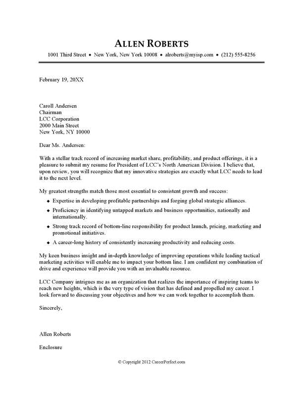 executive level cover letter template