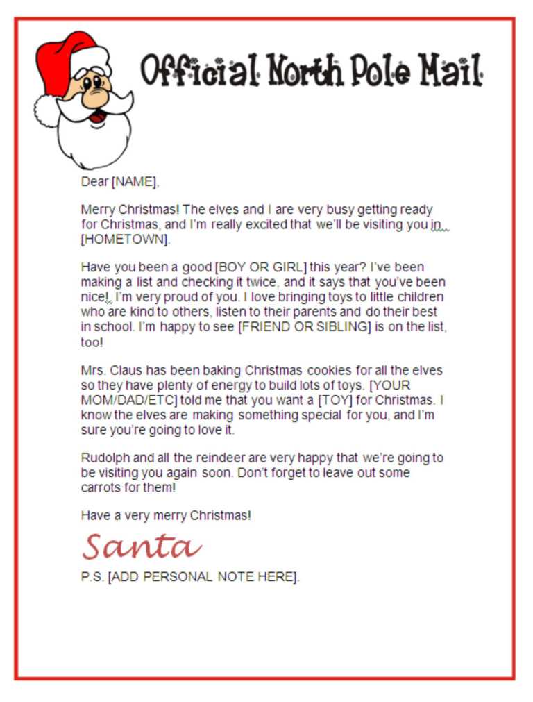 free personalized letter from santa template