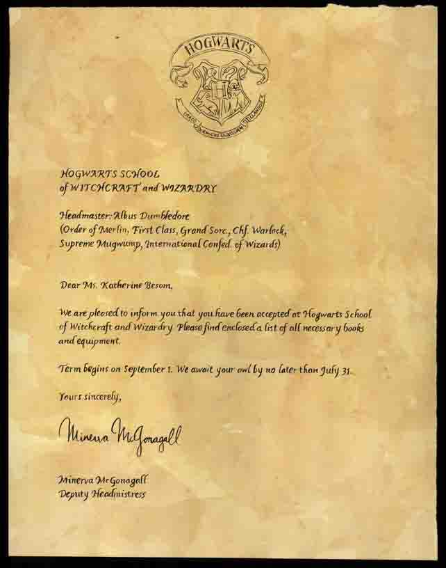 free printable harry potter acceptance letter template