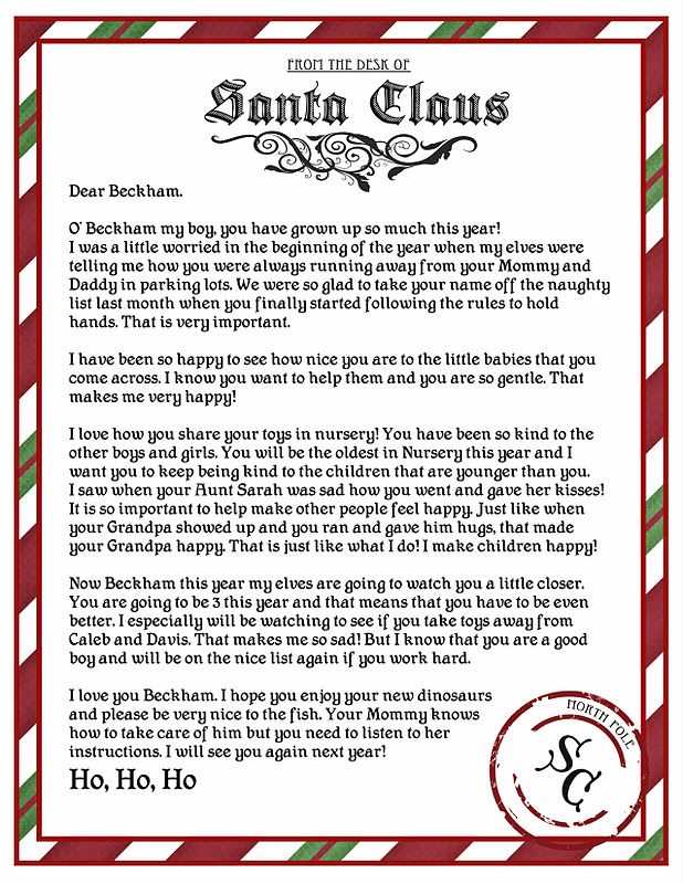 free printable letter from santa claus template