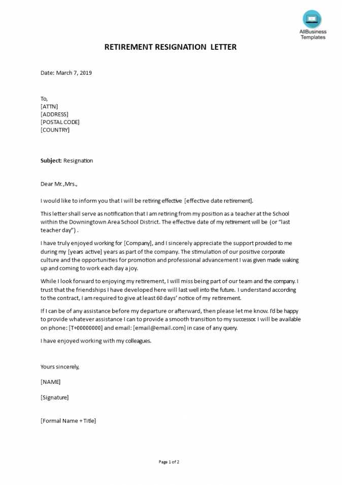 free retirement letter template