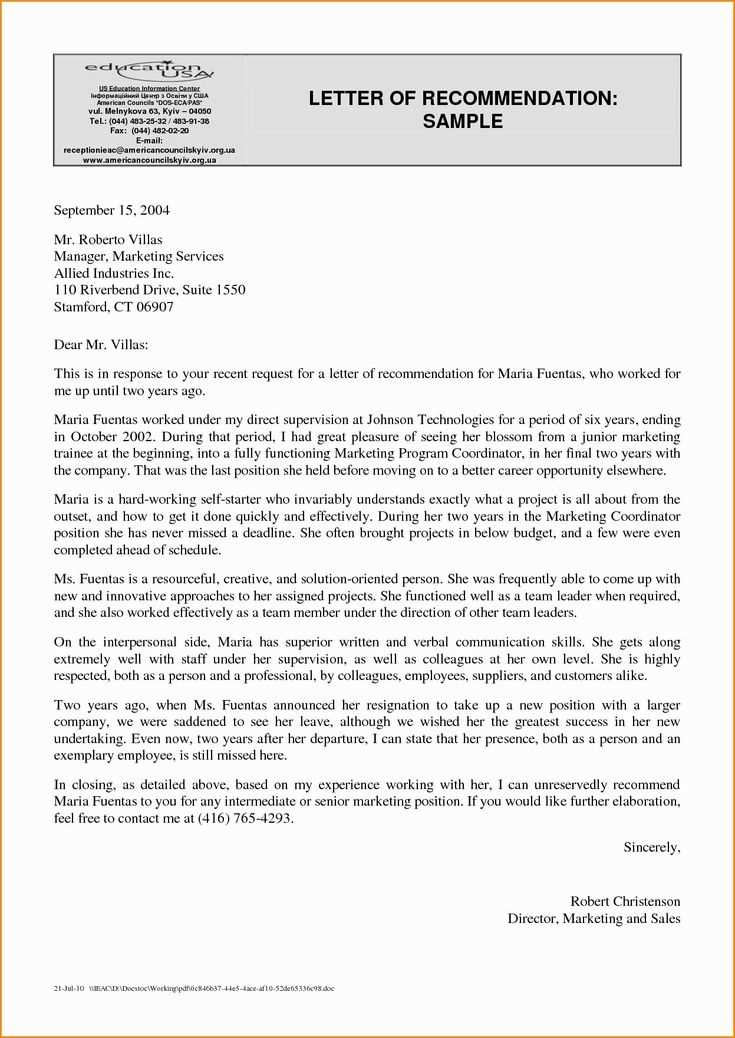 free template letter of recommendation