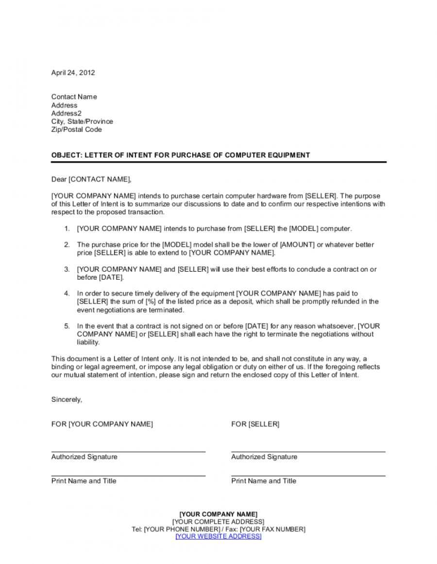 letter of intent to purchase goods template