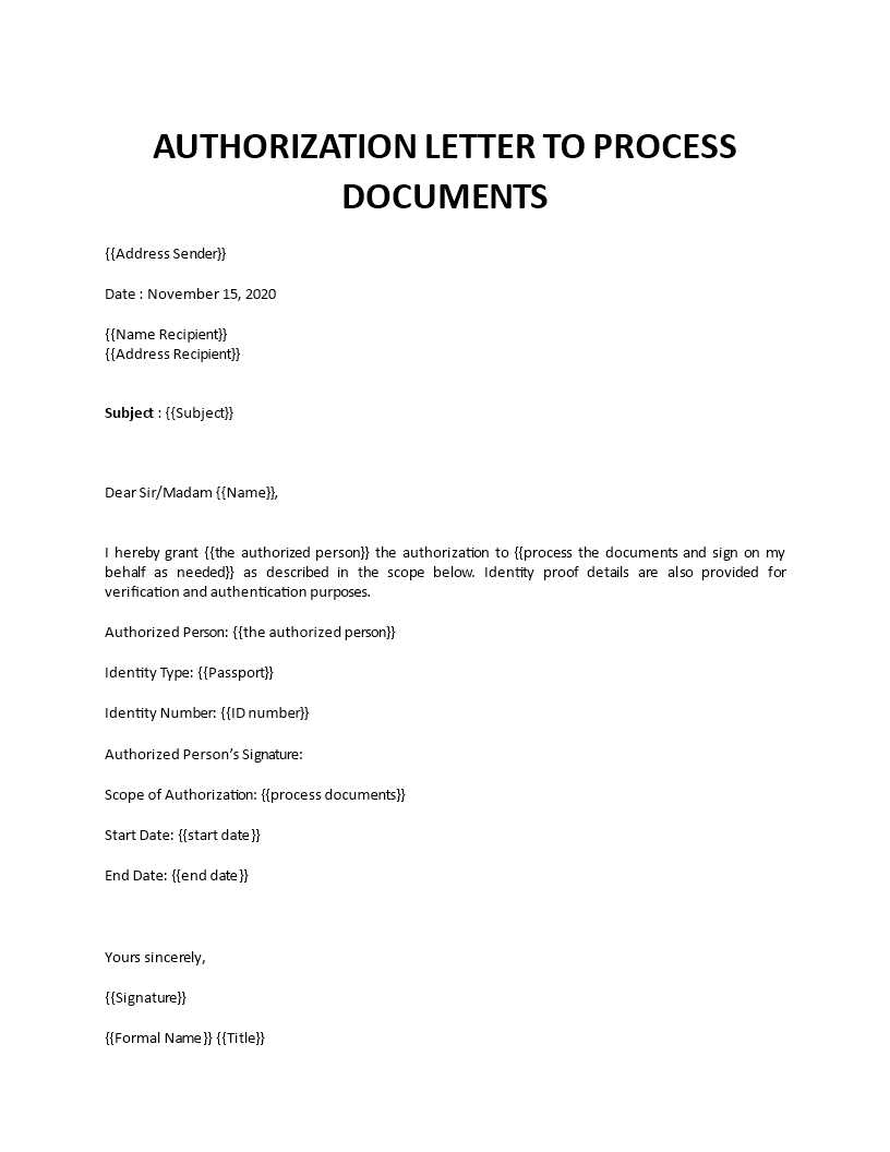 template authorization letter to process documents