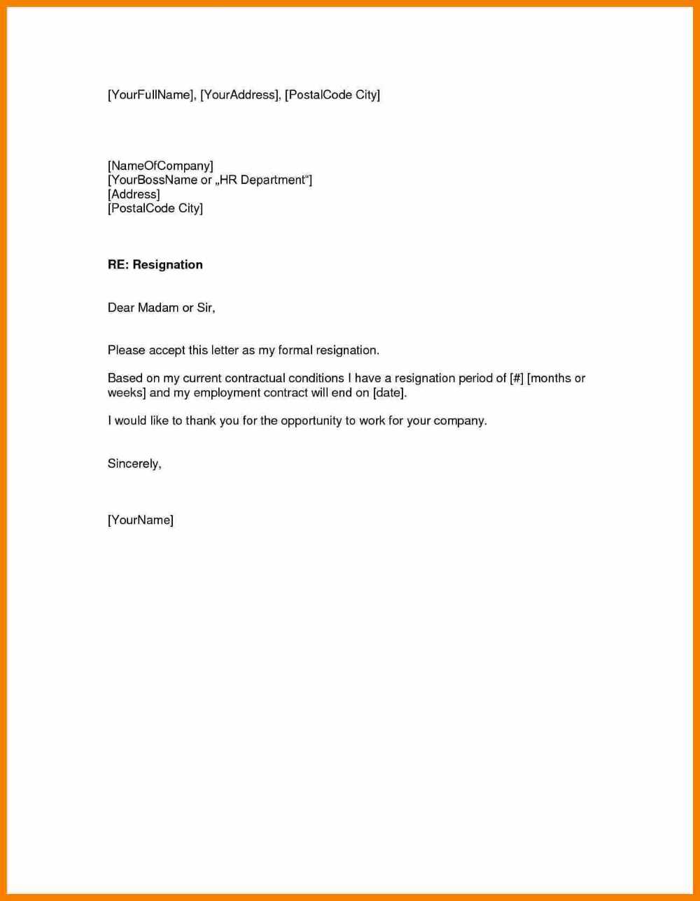 resignation letter template word format