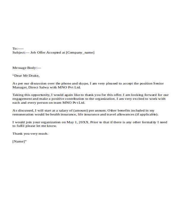 standard offer letter template