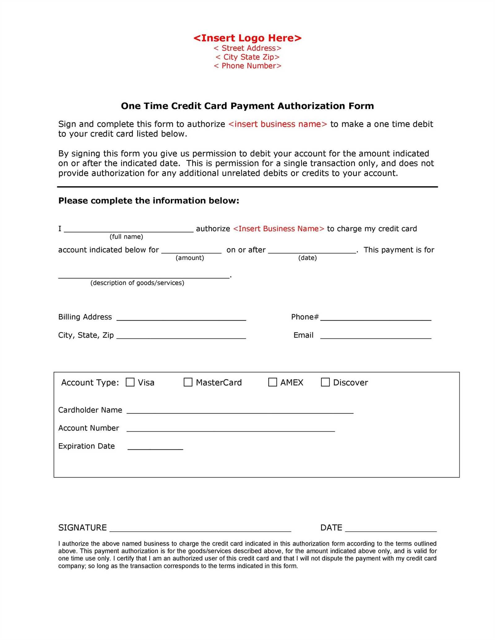 credit card letter of authorization template