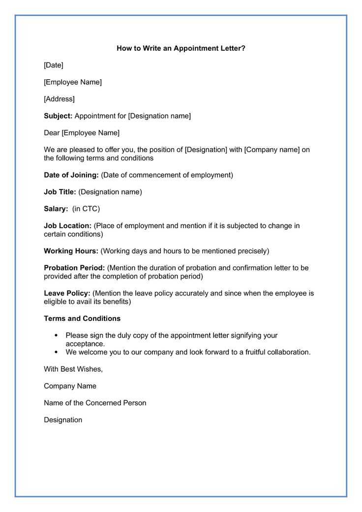 employment appointment letter template