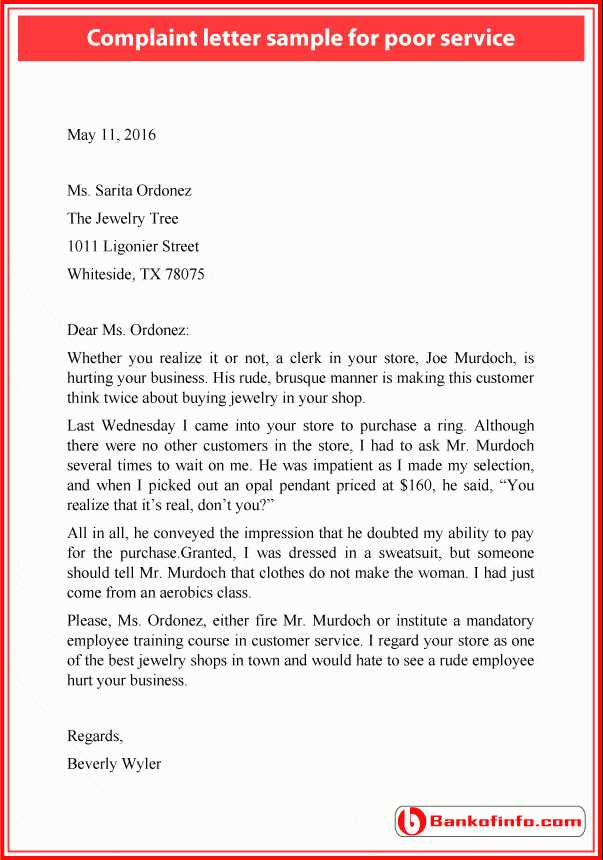 poor service complaint letter template