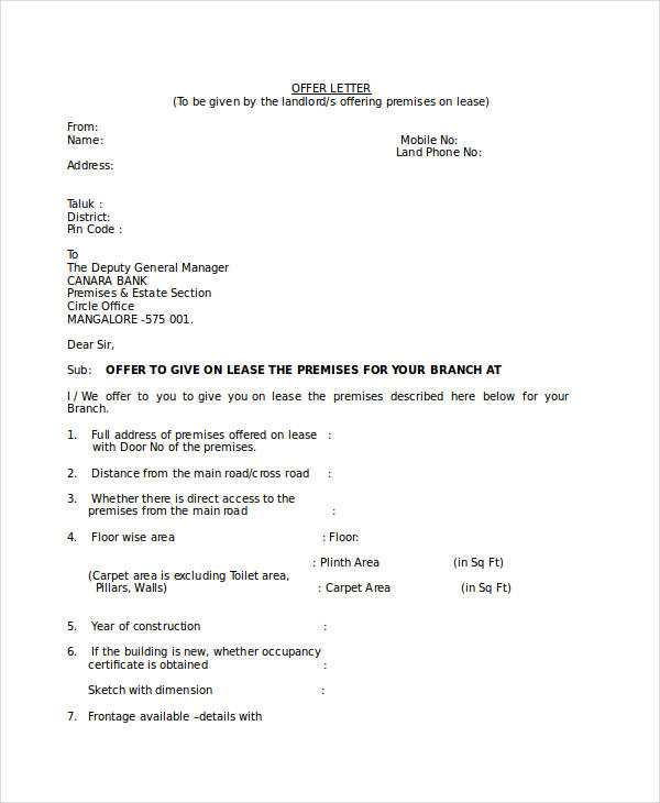 rent offer letter template