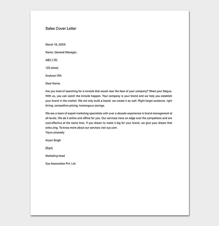 cover letter template for sales