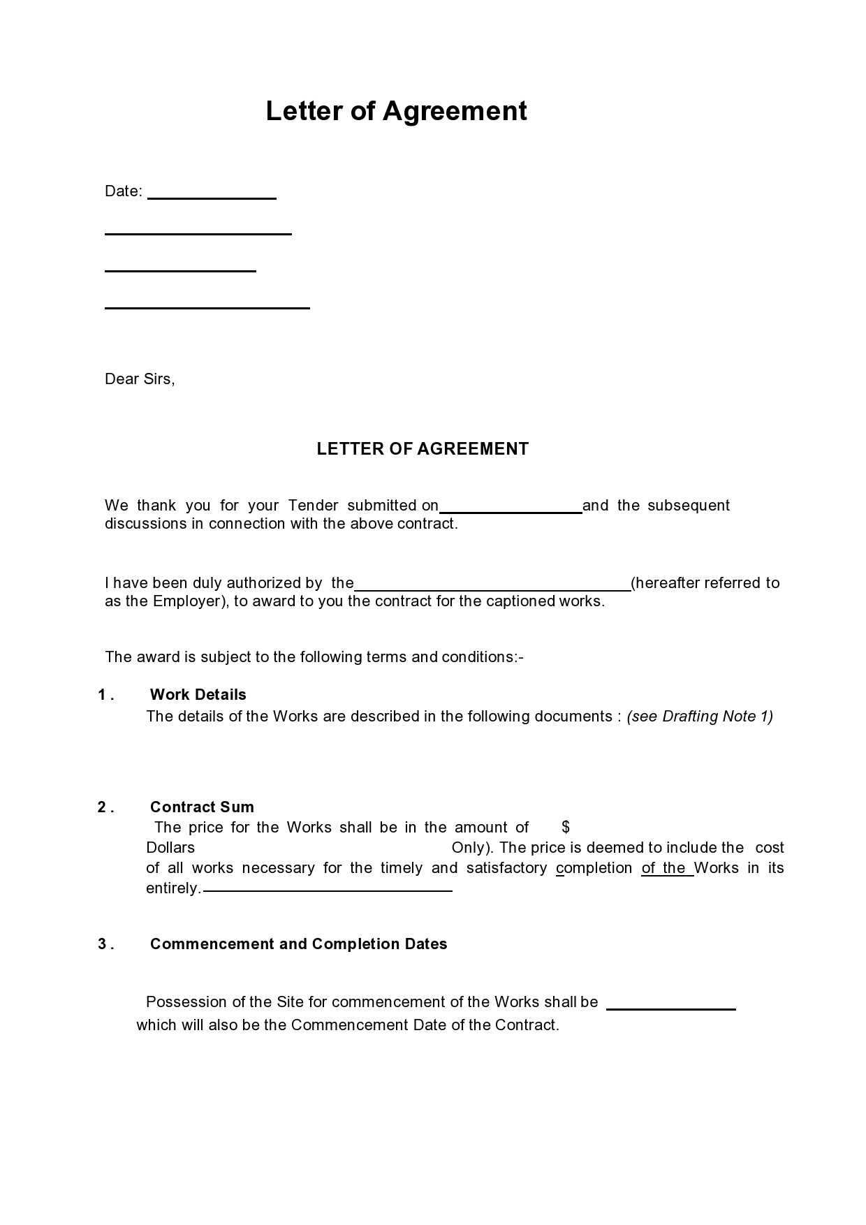 letter of agreement template download