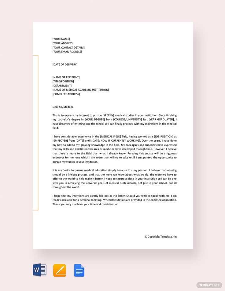 letter of intent template medical school